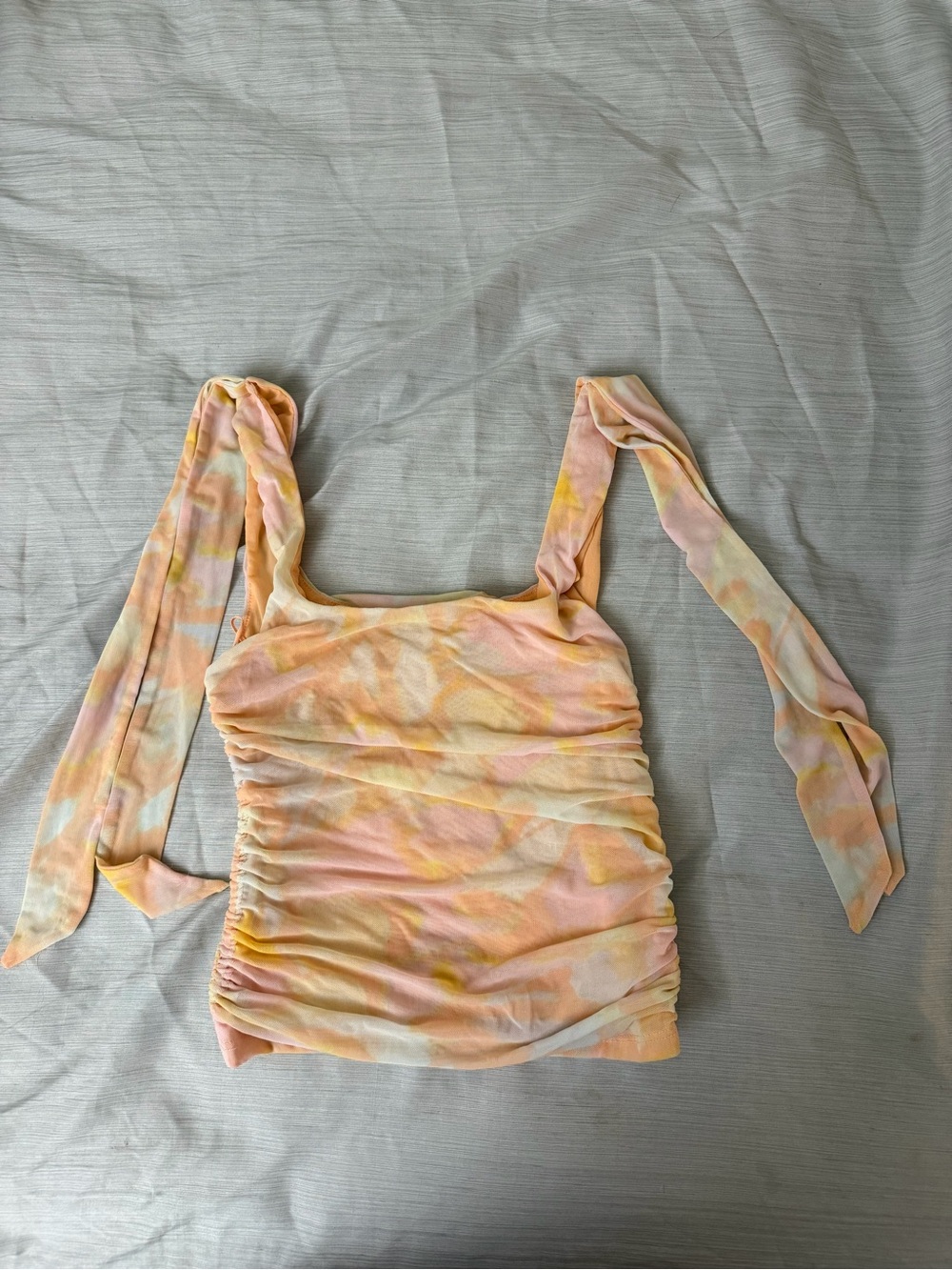 Free People Pastel Tie-Dye Ruched Tank with Tie Straps